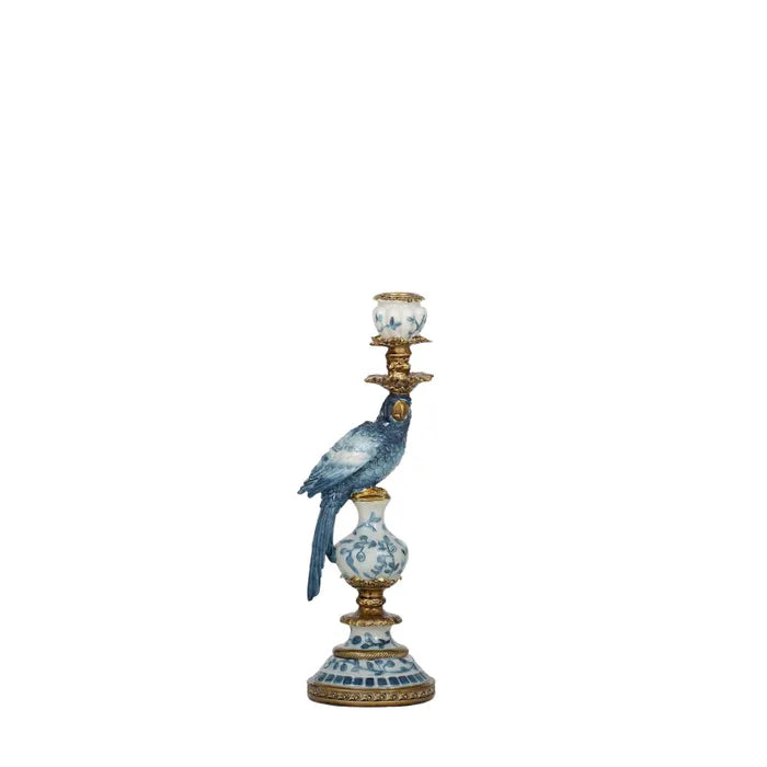 Polly Parrot Resin Candleholder 9x28cm Blue