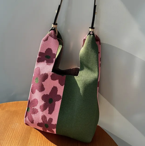 Green/Pink Knitted Flower Bag