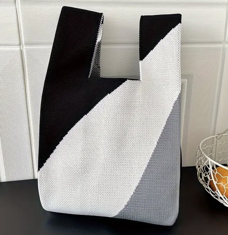 Diagonal Stripe Knitted Bag - Black/Grey