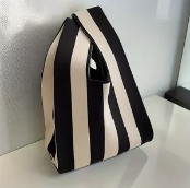 Black & White Stripe Knitted Bag