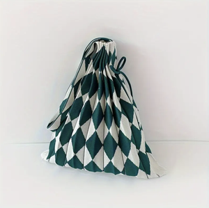 Diamond Pleated Knitted Tote - Green/White