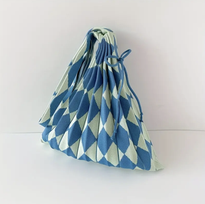 Diamond Pleated Knitted Tote -  Blue