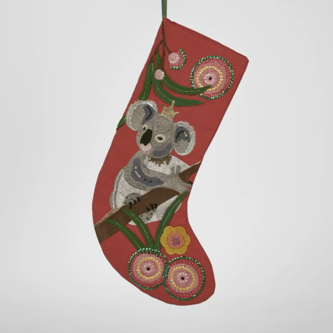 Koala Embroidered Stocking Red