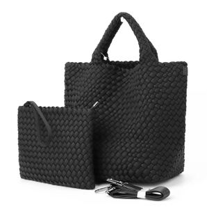 Woven Large Neoprene Tote With Pouch - Black