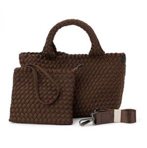 Woven Neoprene Mini Tote With Pouch - Choc