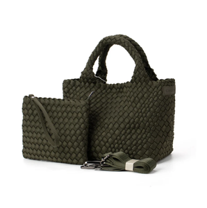 Woven Neoprene Mini Tote With Pouch - Khaki