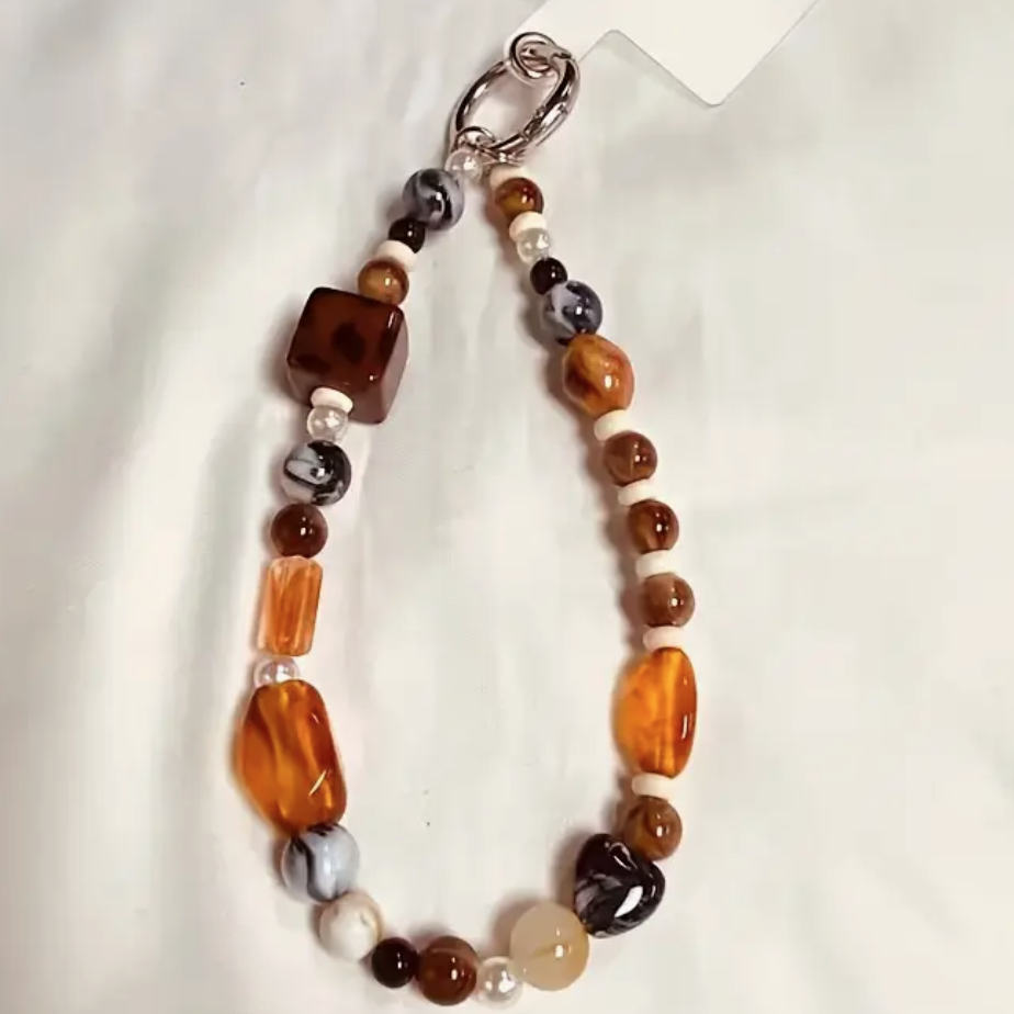 Beaded Phone Wrist Strap - Amber