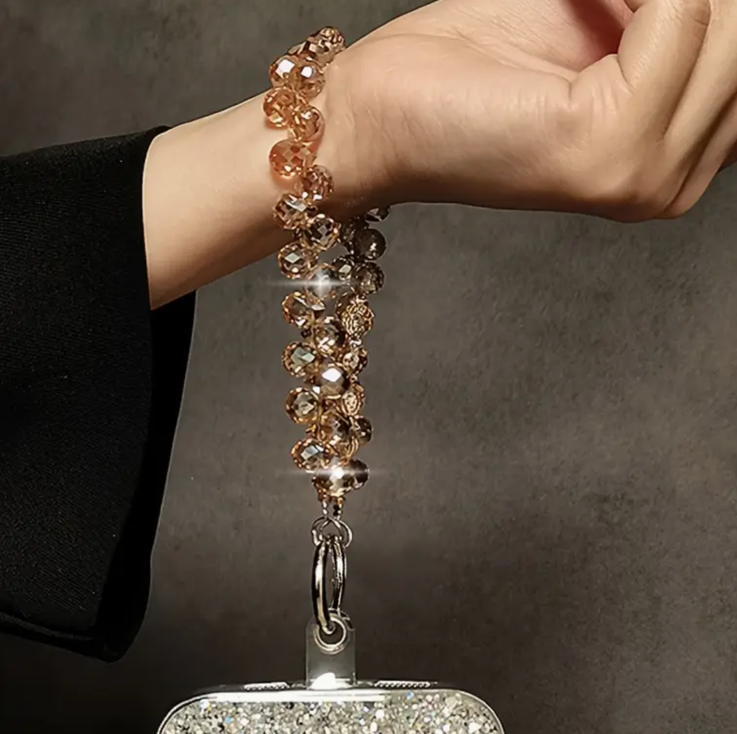 Crystal Phone Wrist Strap - Gold
