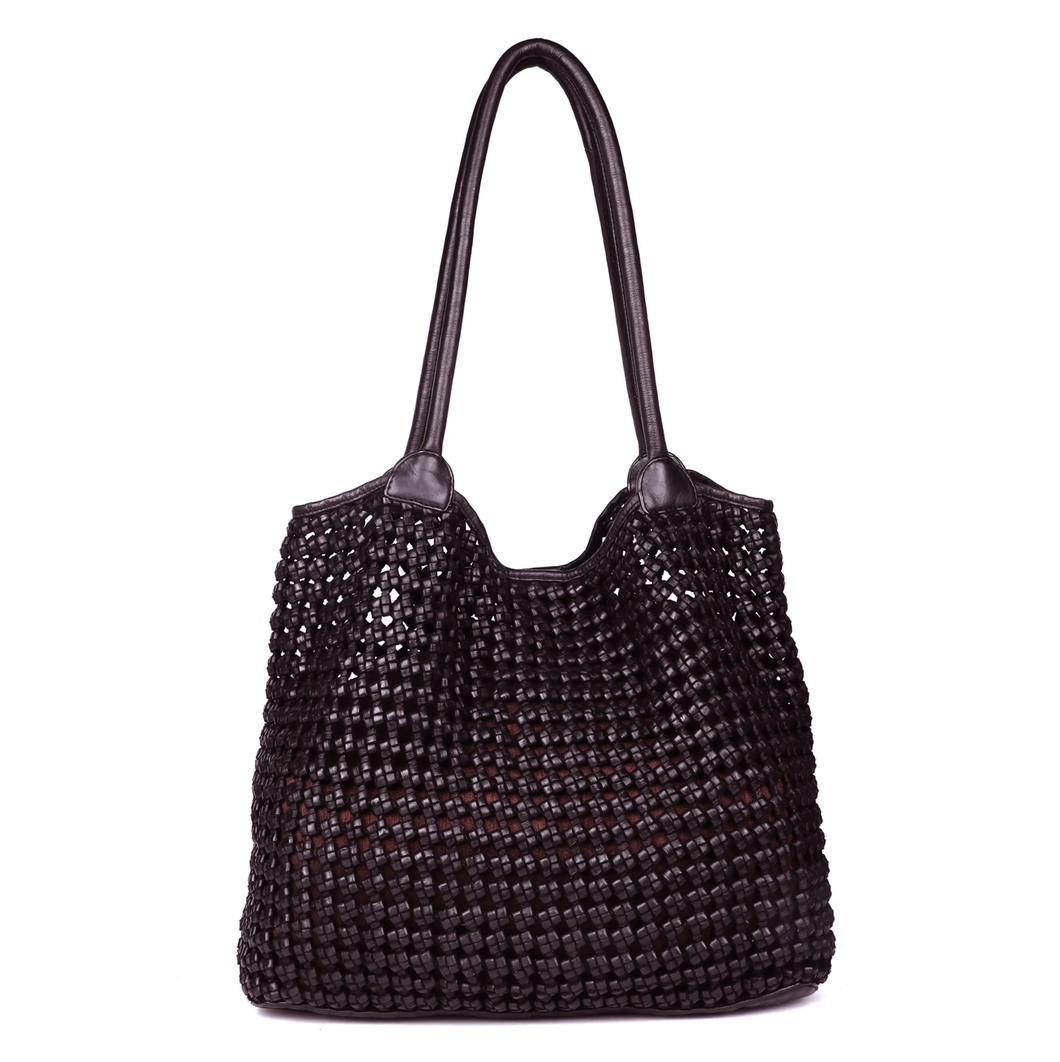Tamarama Woven Leather Tote - Brown
