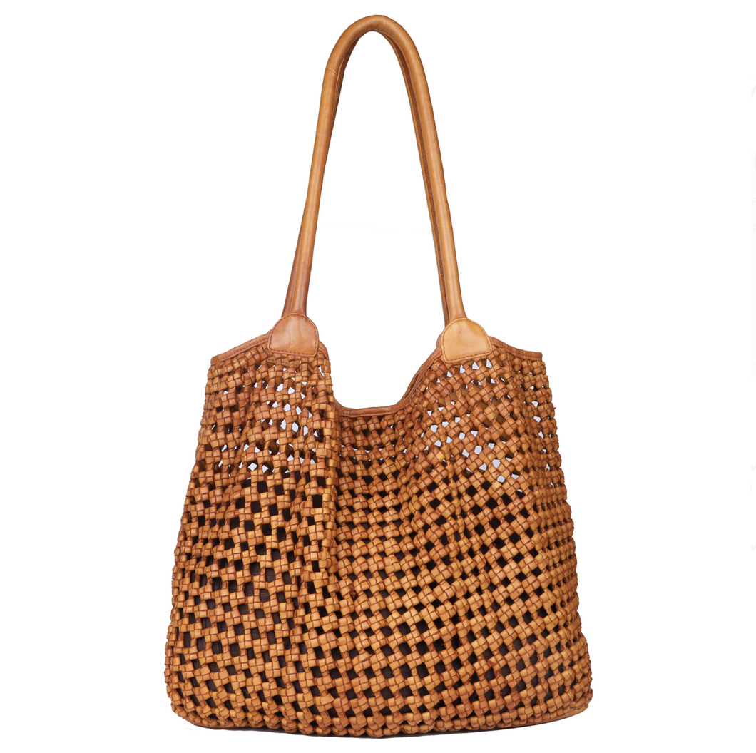 Tamarama Woven Leather Tote - Tan