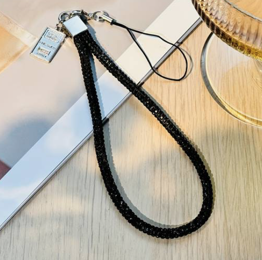 Rhinestone Phone Wrist Strap - Black