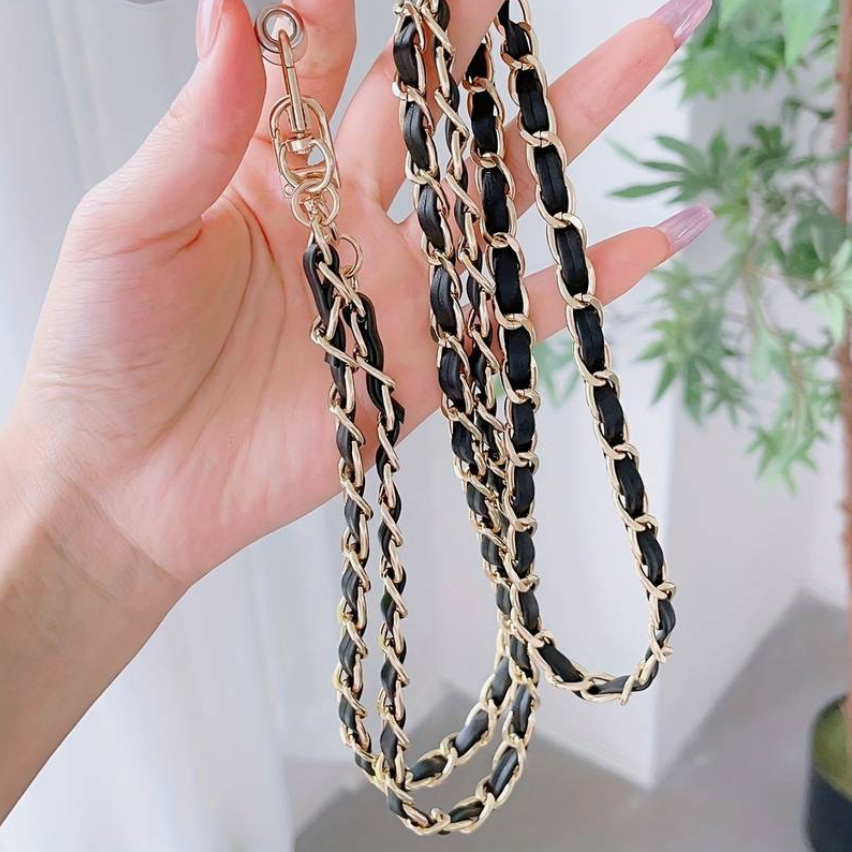 Faux Pearl/Leather Phone Chain - Black