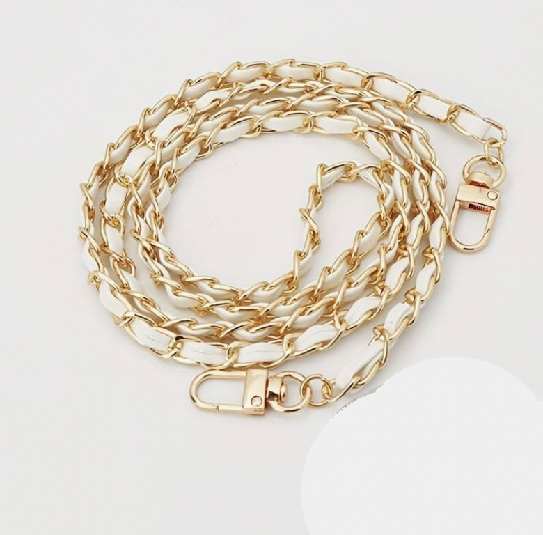Faux Leather + Chain Phone Strap - White