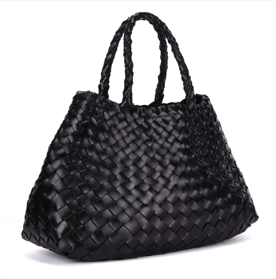 Portofino Woven Leather Bag - Black