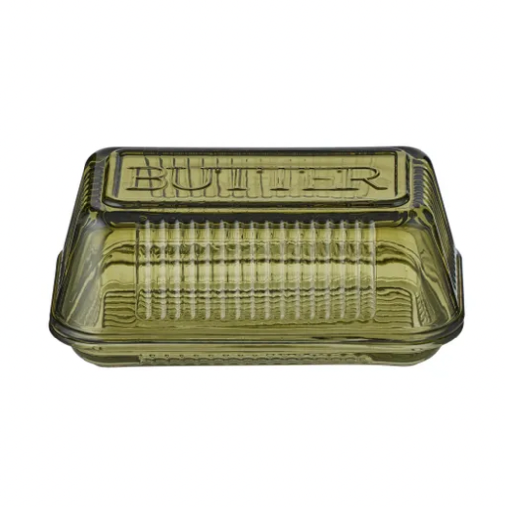 Lia Glass Butter Dish 17x10x7.5cm Green
