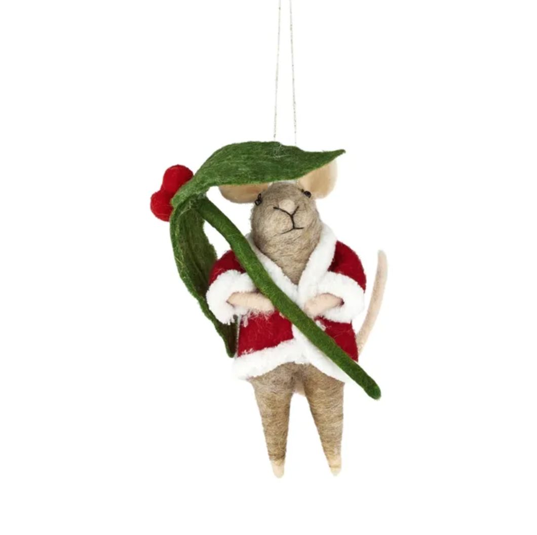 Mouse/Leaf Hanging Orn Felt 6x13cm Multi