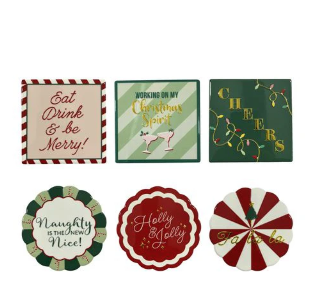 Christmas Coasters 10cm Ass Single