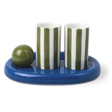 Load image into Gallery viewer, Lily Mae Ceramic Tequila Shot Glass Set w/ Tray and Shaker - Cobalt + Olive
