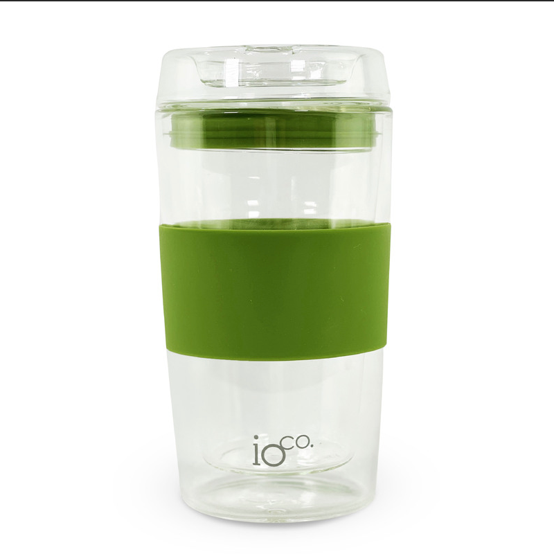 12oz Glass Travel Cup - Olive Green