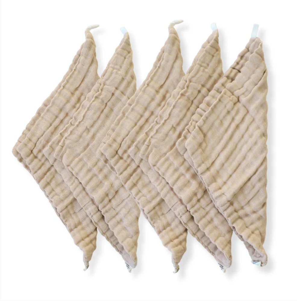 Undyed organic cotton reusable wipes 5 pk | Brown