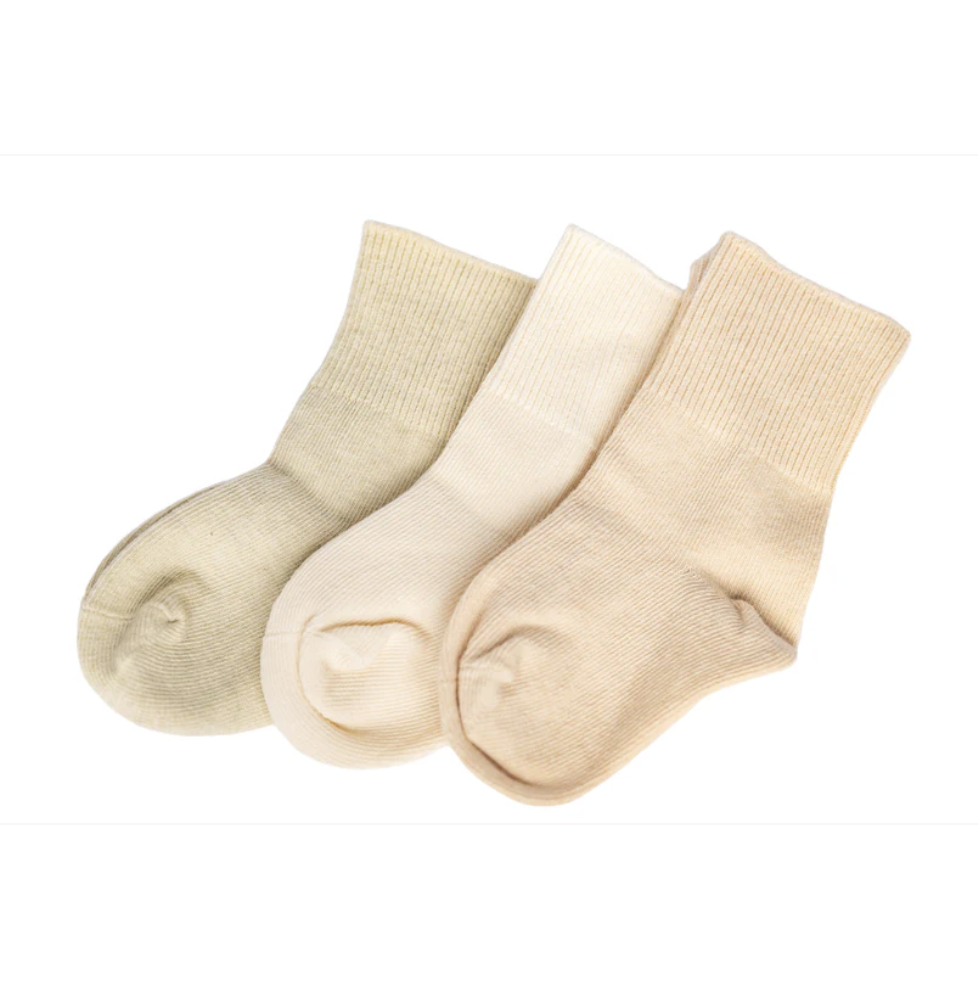 Undyed organic cotton 3 pack plain rib socks - Small (0-6 mth)