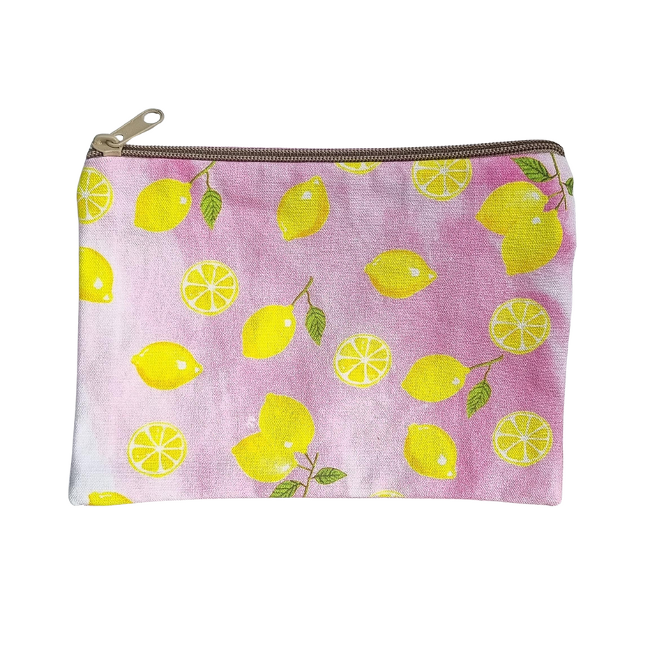 Small Canvas Pouch - Pink Lemons