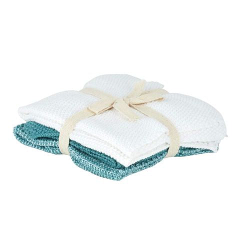 Bathe S/3 Cotton Cloths 28x28cm Green/White