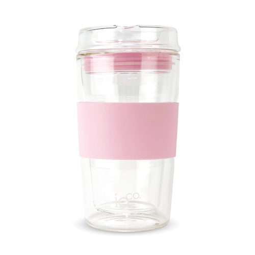 12oz Glass Travel Cup - Marshmallow Pink`