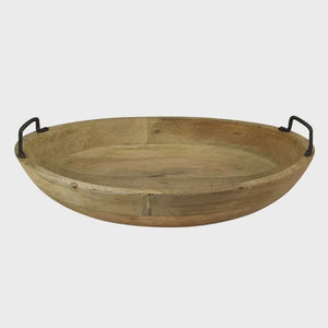 39x10cm Mango Wood Bowl - Metal Handles