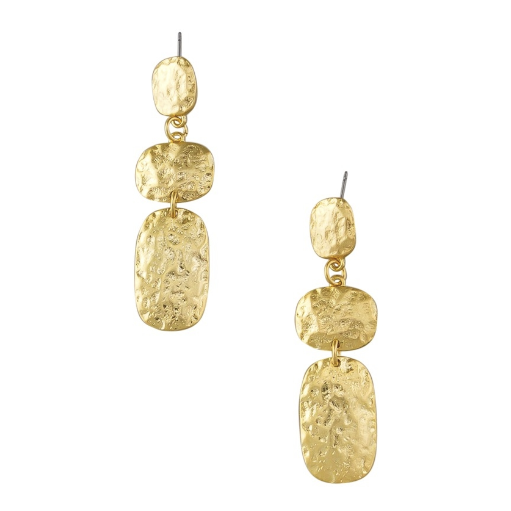 Gold Textured 3 Drop Earring