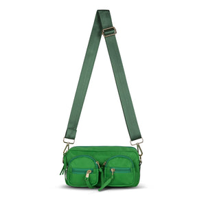Nylon Double Pocket Cross Body Bag - Green