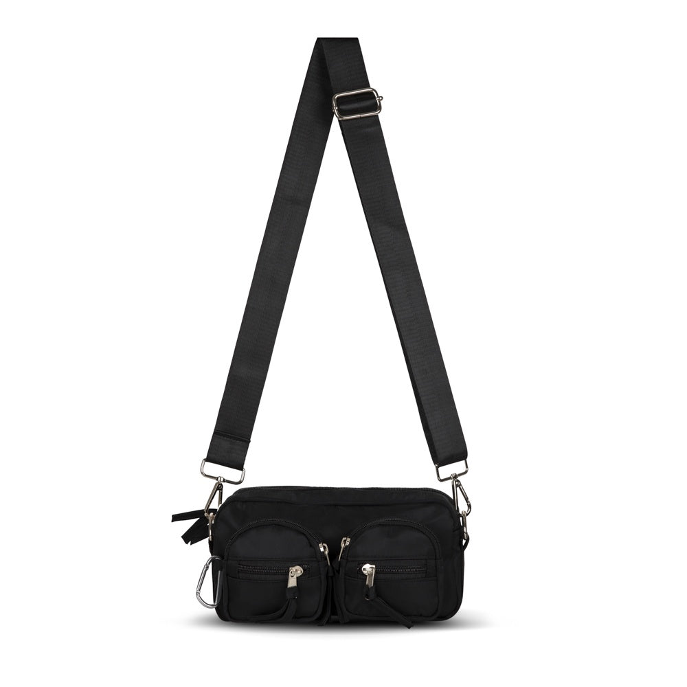 Nylon Double Pocket Cross Body Bag - Black