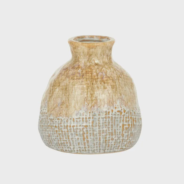Kibi Ceramic Vase 13x13.5cm Nat/Wht NOT WATERTIGHT