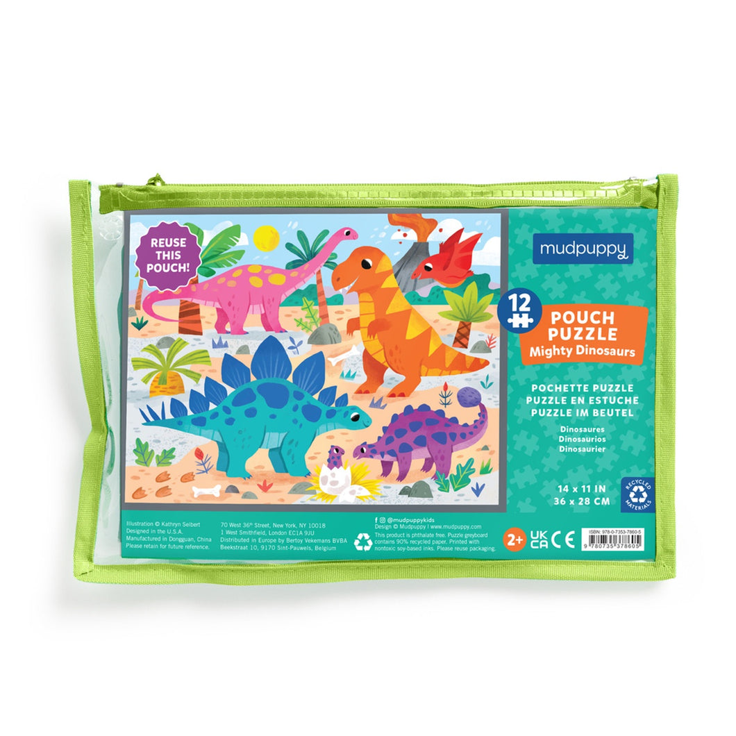 12 Pc Pouch Puzzle Mighty Dinos