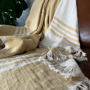 Mustard linen throw sale