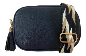 Vegan Leather Cross Body Bag - Navy