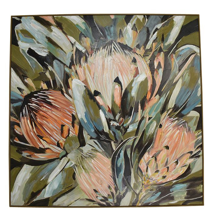 Protea Oak Frame Oil Paint - 100x100cm