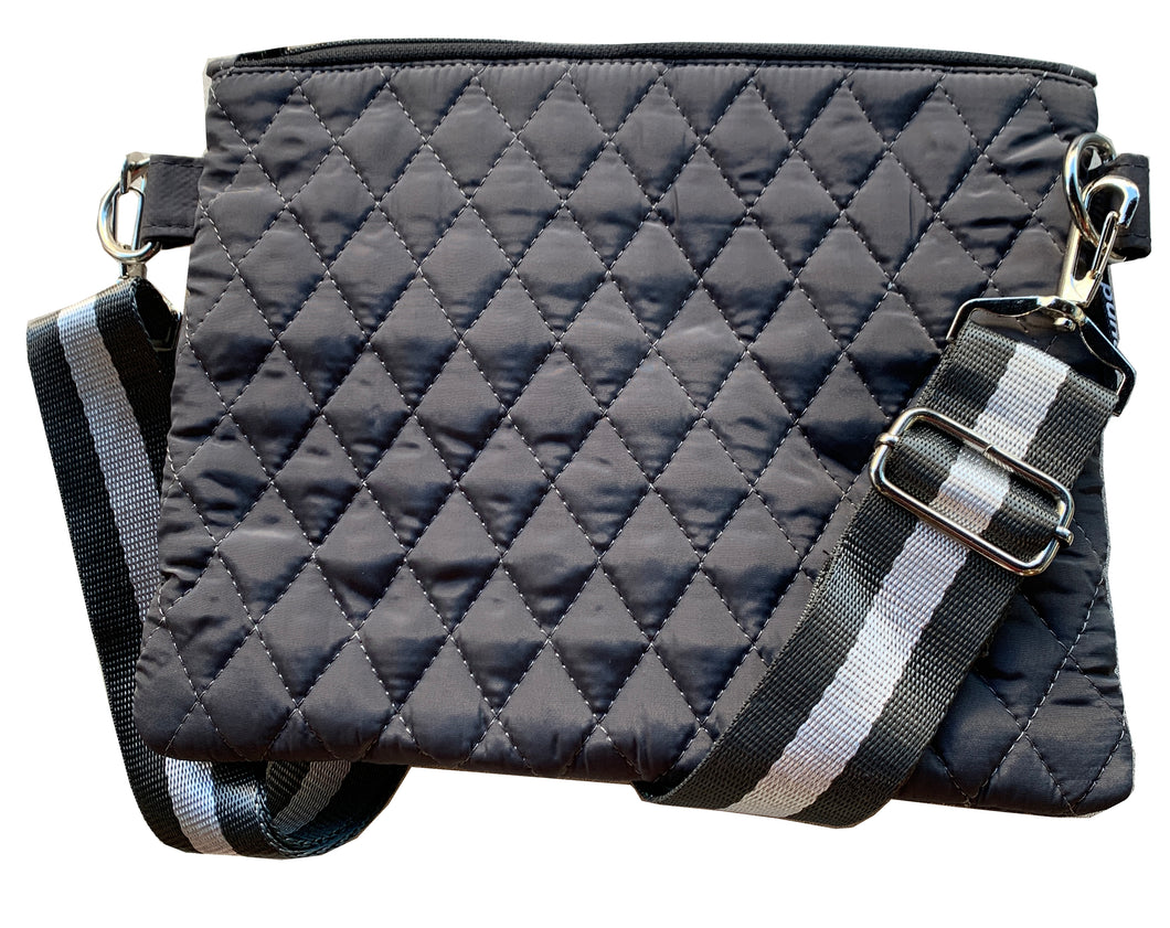 Flat Quilted Cross Body - Charcoal