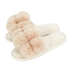 Cosy Luxe Pom Pom Slippers - Latte M/L