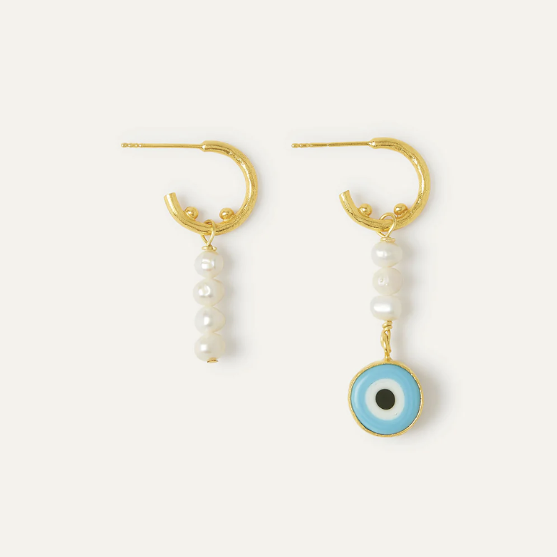 Ariana Evil Eye & Pearl Beaded Hoop Earrings