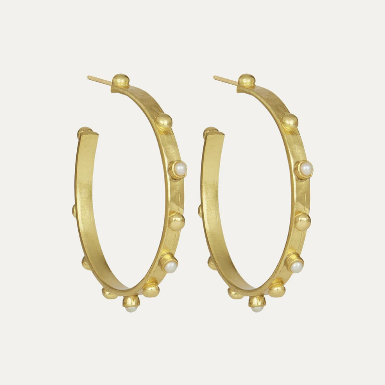 Tanrica Gold & Pearl Hoops