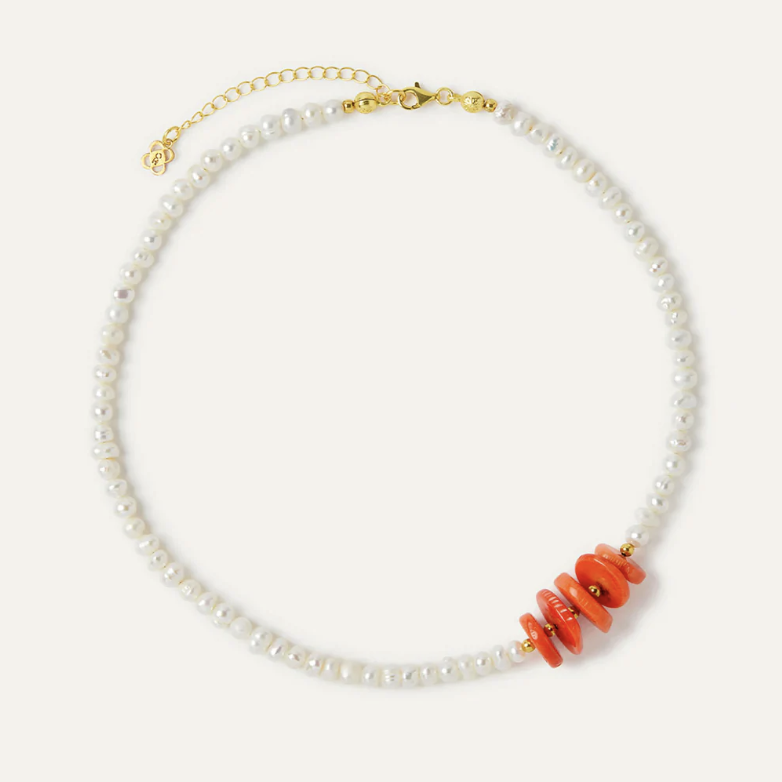 Adelina Pearl & Coral Necklace