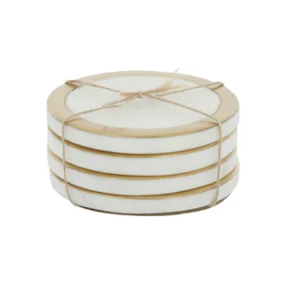 Circa S/4 Marble Brass Coasters 10cm - White