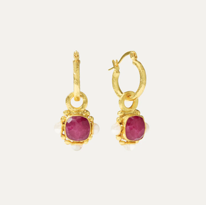 Esther Ruby & Pearl Drop Earrings