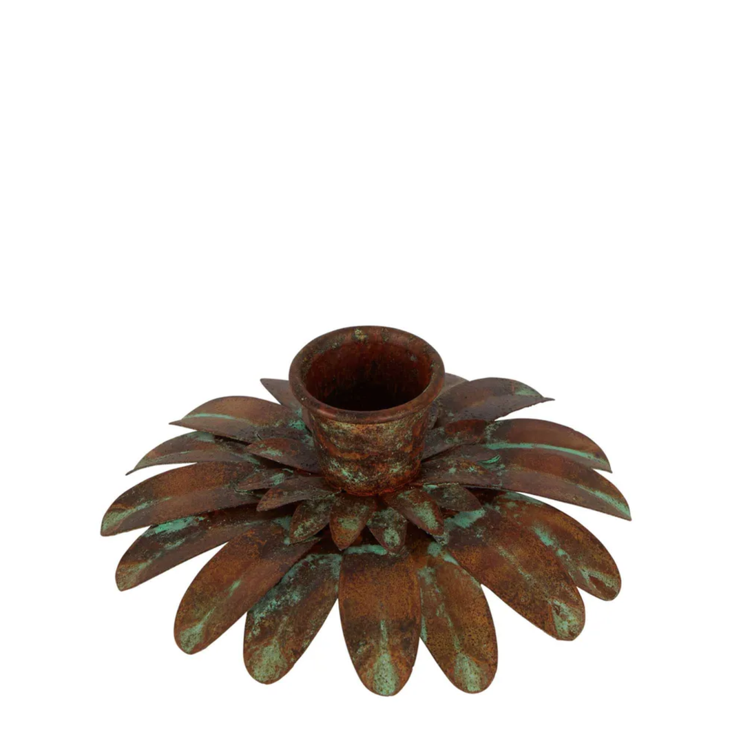 Verdi Leaf Candle Holder Low Rust 10x4cm