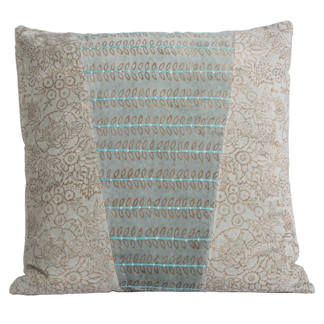 Dhuri Velvet Cushion Grey & Blue 50x50cm