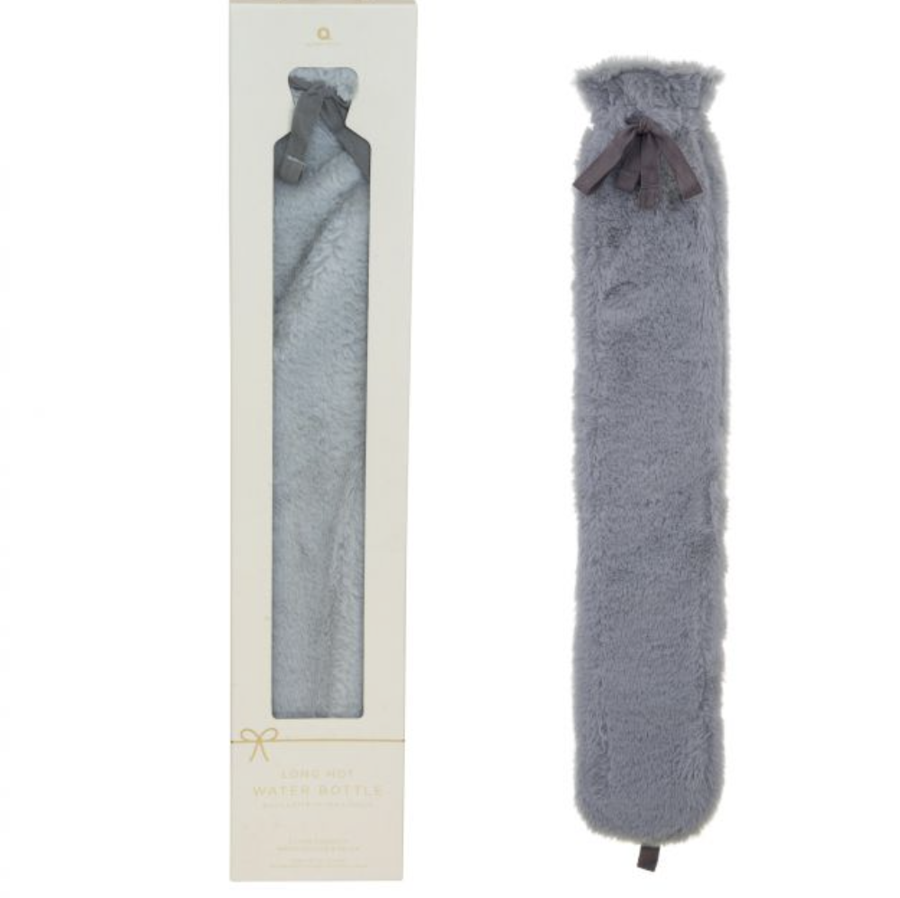 Long Hot Water Bottle­ - Grey Faux Fur