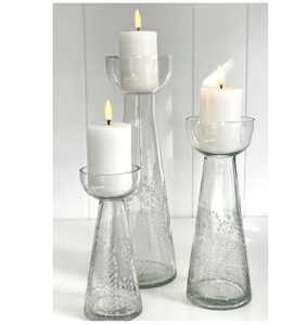 Cone Etched Wattle Glass Candleholder | S 18cm
