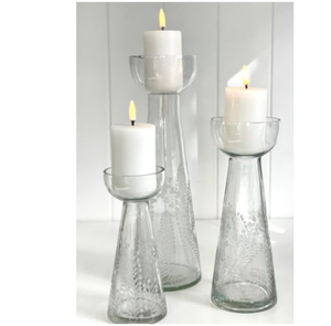 Cone Etched Wattle Glass Candleholder | L 30cm