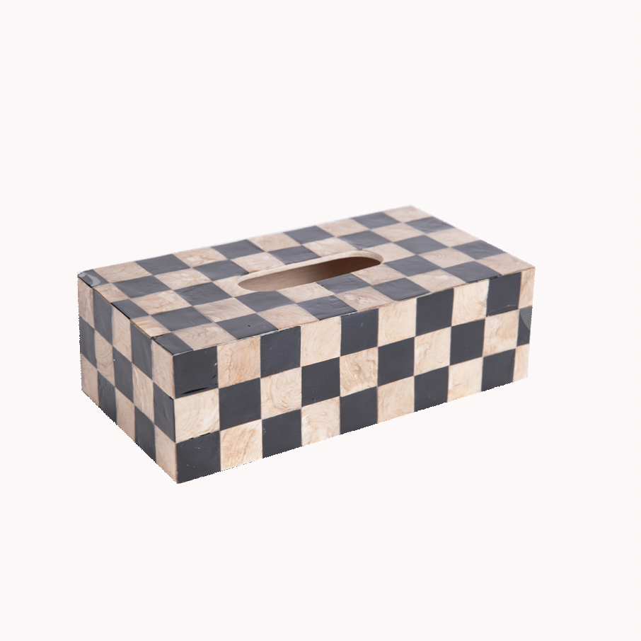 Tissue Box Holder - Black/Gold Check